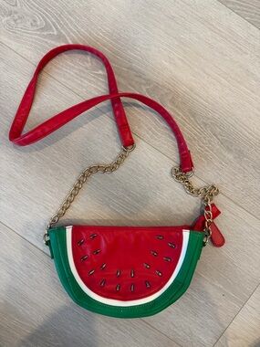 Watermelon Slice Crossbody Bag - metallic seeds - zip top -great condition